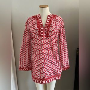 Tory Burch Cotton Red Jayne Mod Flower-print Embellished Voile Tunic